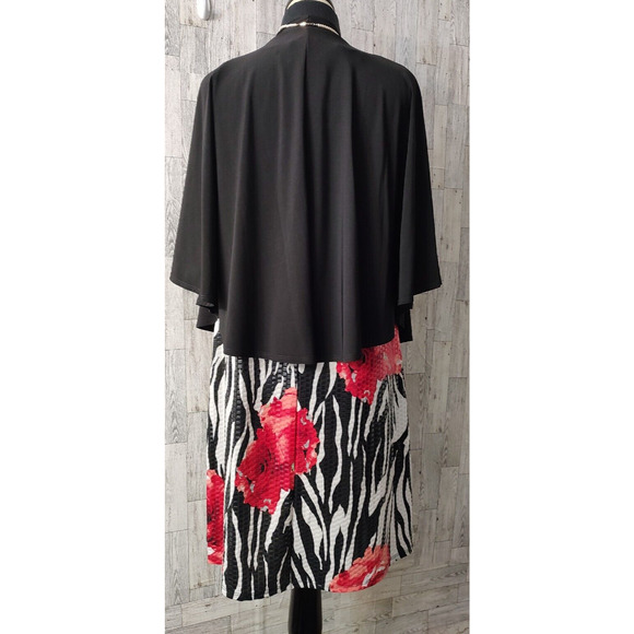 aDRESSing Woman SIZE L Shimmer Zebra Rose Short Dress Black Shrug Kimono Sleeve - Picture 2 of 13